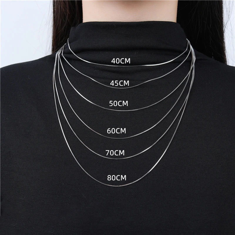 Box Chain Necklace Silver 925 Real Women Fine Jewelry Gift Female Men Girls 40 45 50 55 60 65 80 Cm Necklace On The Neck Necklaces Aliexpress