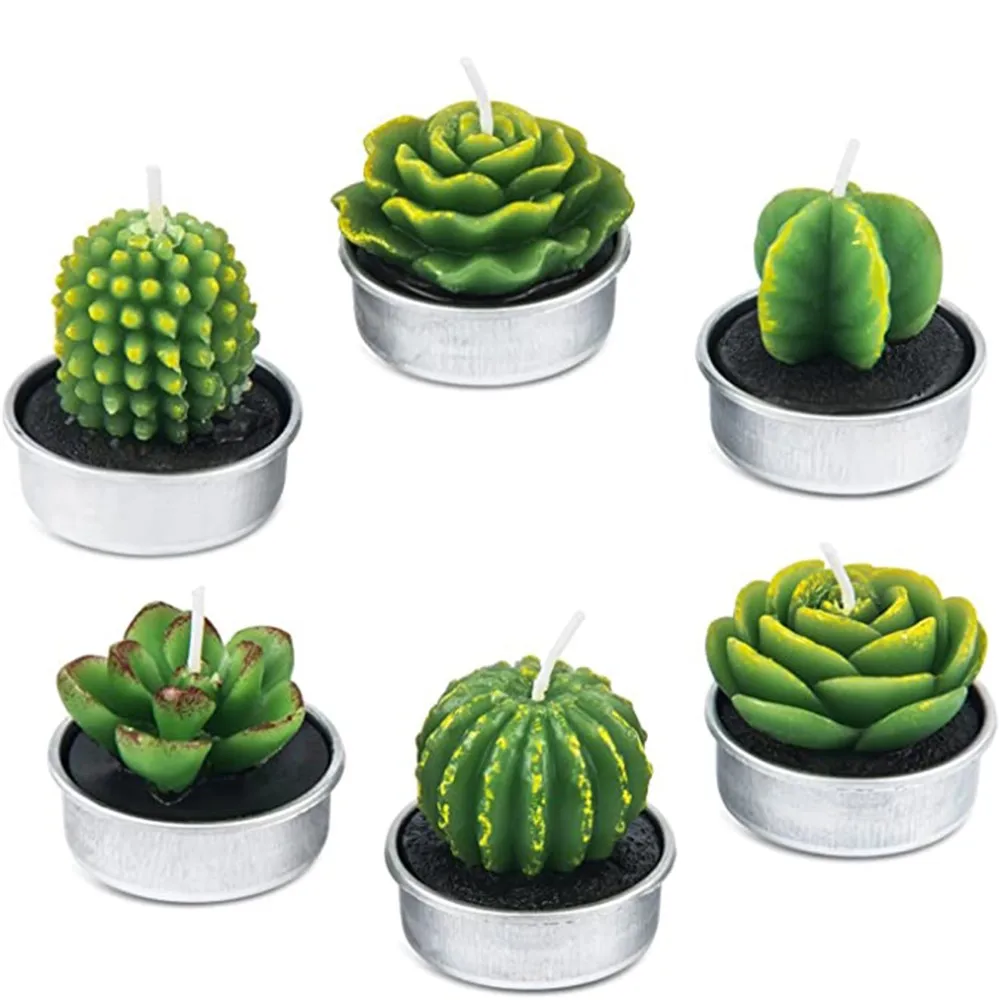 12PCS Artificial Plant Succulent Candles Cactus With Pots Cute Tealight For Party Spas Home Festival Decoration Gift | Дом и сад