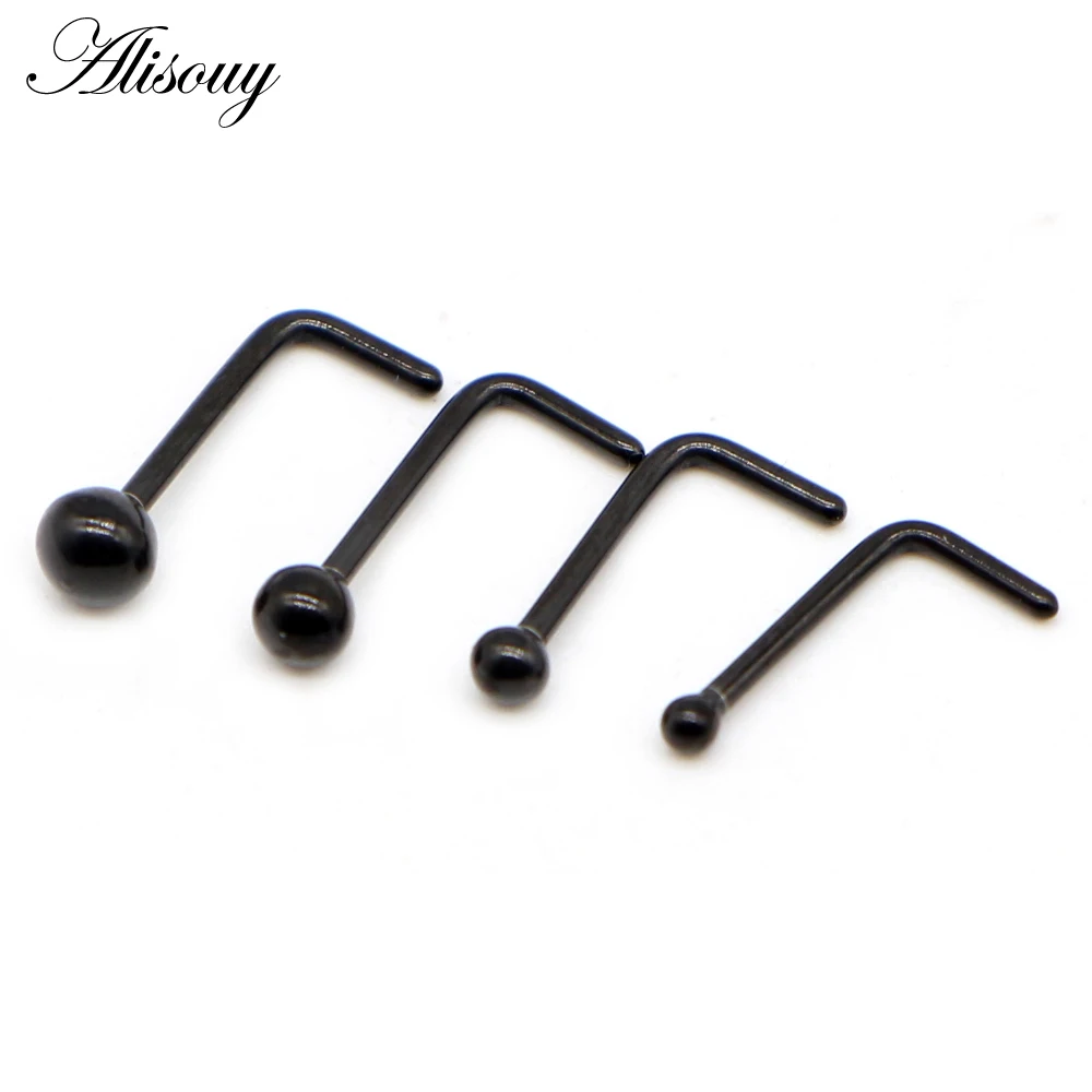 Alisouy 1 pièce clous de nez boule anneaux de nez rond en forme de L couleur or narine en acier inoxydable Piercing de nez bijoux de corps pour femmes