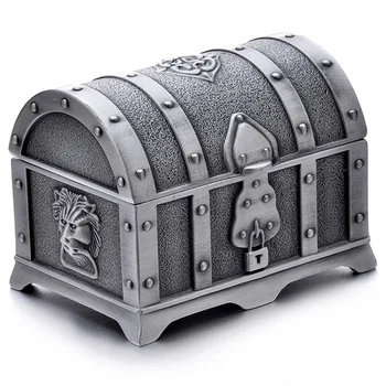 

Rectangle Vintage Metal Treasure Chest Trinket Jewelry Box Gift Box Ring Case for Girls Ladies Women