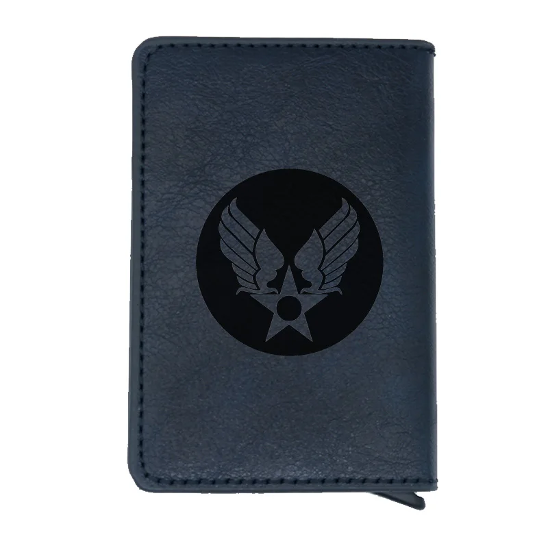 Blue ВВС знак кредитной держатель для карт Для мужчин и Для женщин металлический RFID Винтаж алюминиевая коробка искусственная кожа Crazy Horse Модный чехол-портмоне с отделением для карт - Цвет: Blue