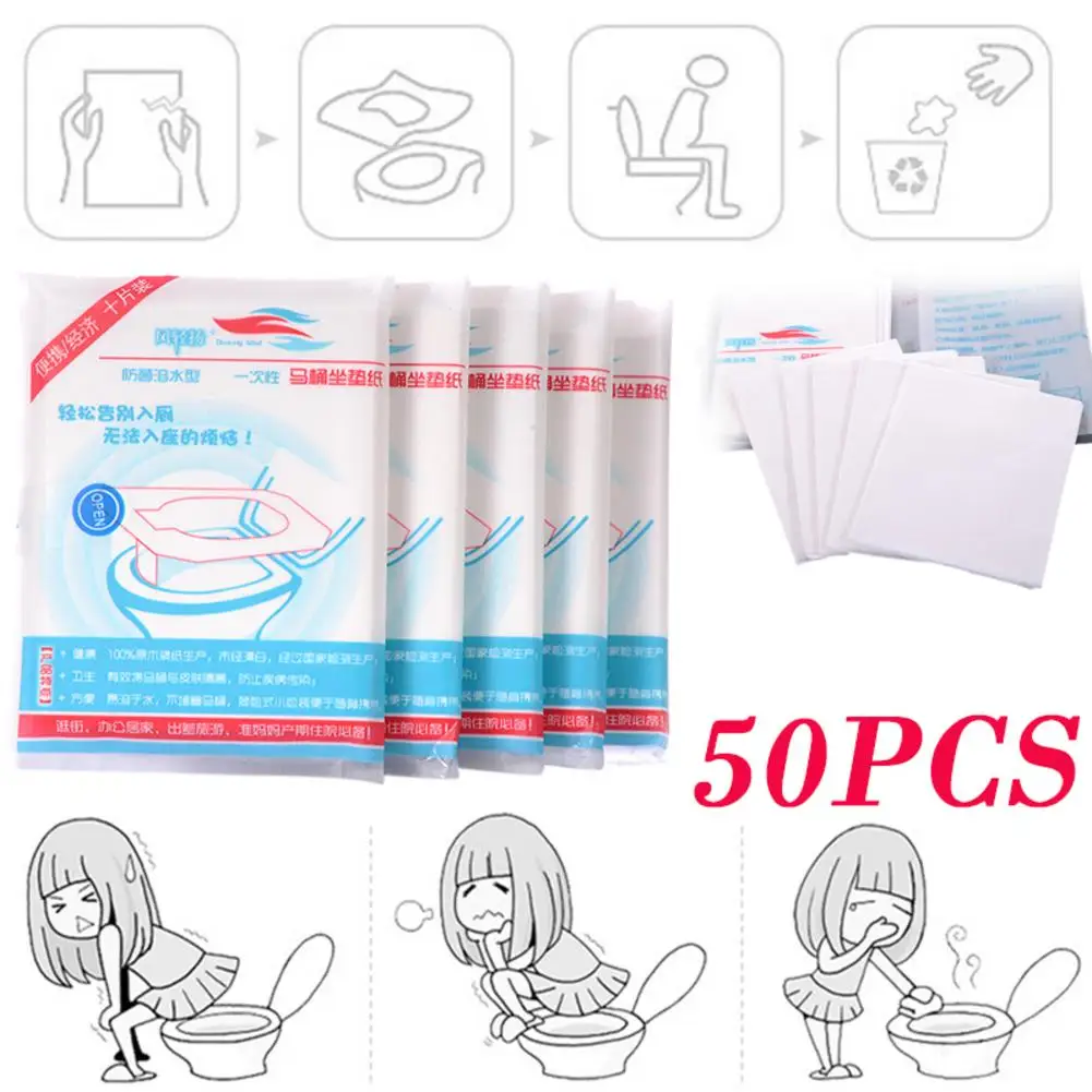 

50Pcs Portable Disposable Toilet Seat Cover Mat Waterproof Toilet Seat Cushion Paper For Travel/Camping Bathroom Accessiories