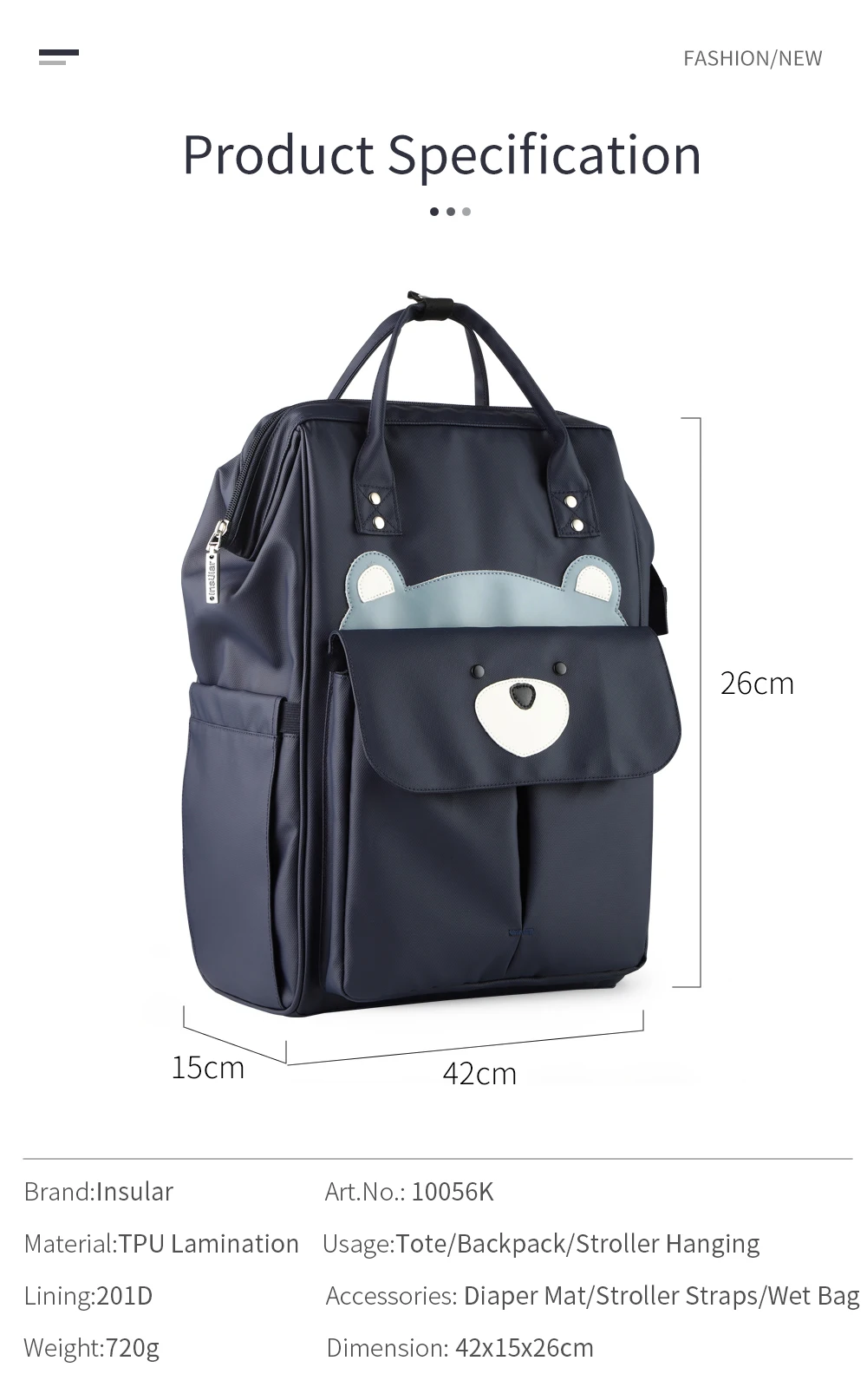 mochila para carrinho de bolsa impermeável com desenhos animados para cuidados com grande para viagem