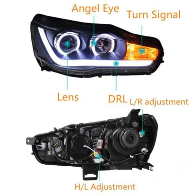 2 шт. фары Angel Eye для Mitsubishi Lancer EX 2010 2014 светодиодные DRL двухлучевые Биксеноновые
