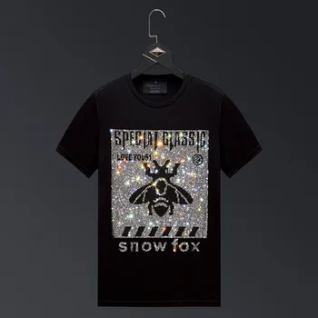 

Plus Size 2020 Fashion Bee Rhinestones T Shirts Man Short Sleeve Streetwear O Neck Slim Summer Tshirts Men Camiseta Masculina
