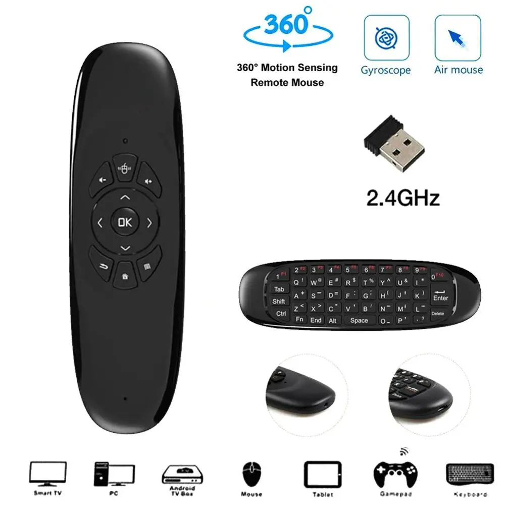 6 осей гироскоп C120 2 4G Air Mouse перезаряжаемая беспроводная клавиатура с пультом