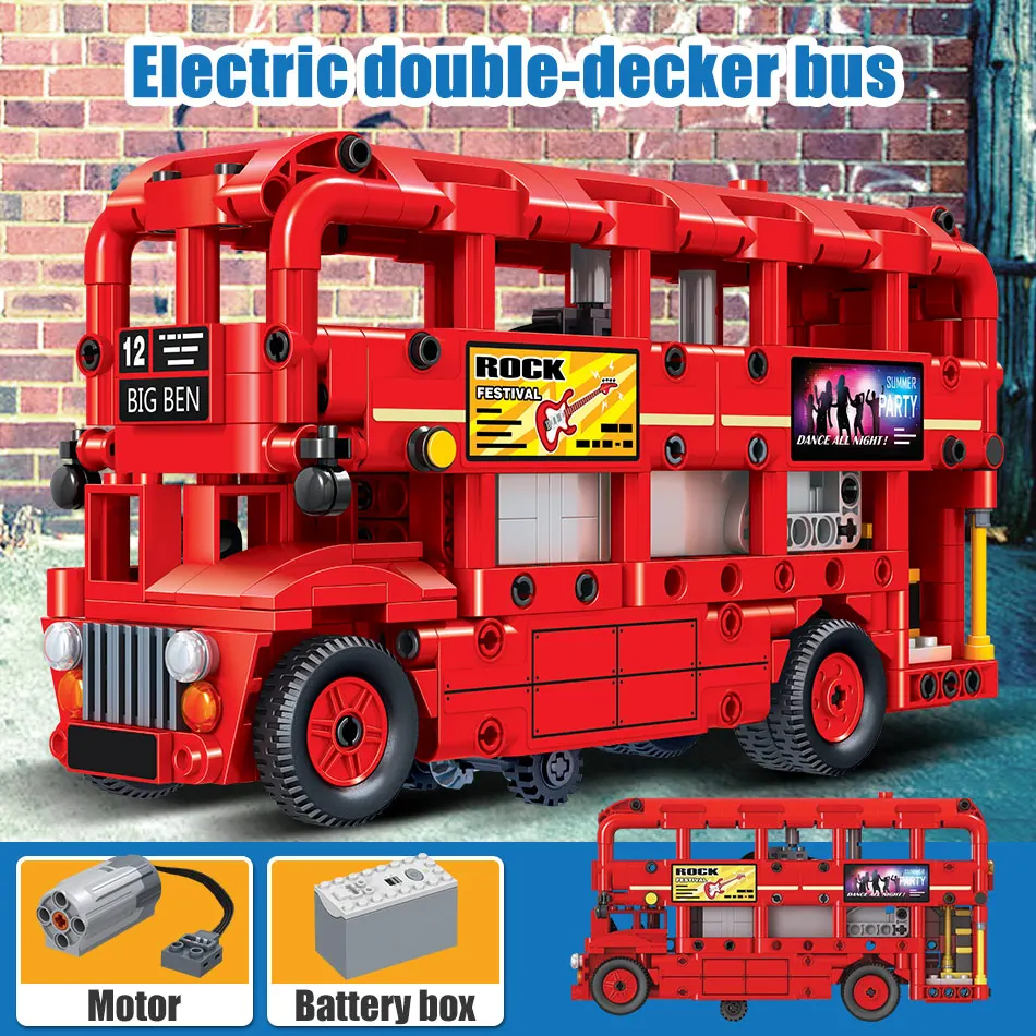 Blocos de Construção Educativos para Crianças Erbo Elétrica Dupla Camada Londres Ônibus Cidade Técnica Carro Criador Tijolos Brinquedos 3 Cheap Blocos
