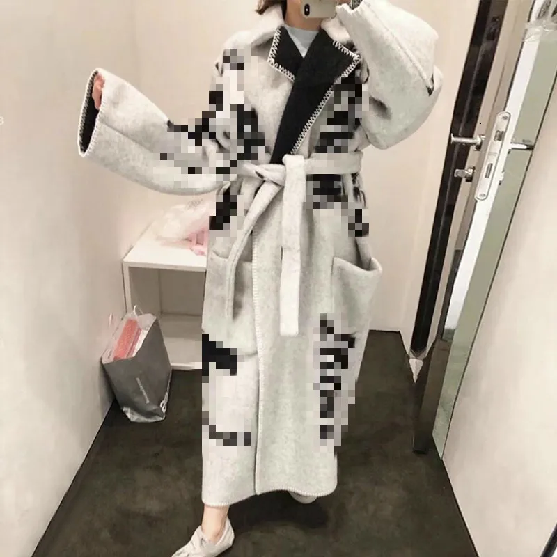 Autumn And Winter New Products Fashion Lapel Letter Long Waist Slim Thin Loose Warm Woolen Coat Female PA290