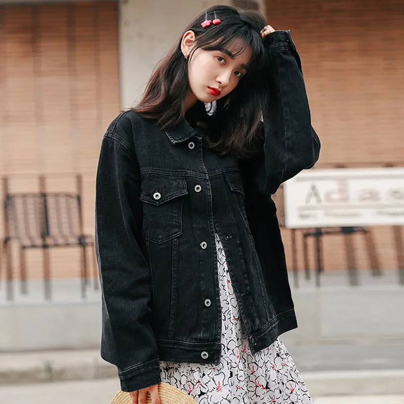 

Student Denim Jacket Female Tide BF Jacket Denim Clothing Korean Casual Loose 2019 New Autumn Clothing Women Outwear Tops Coats