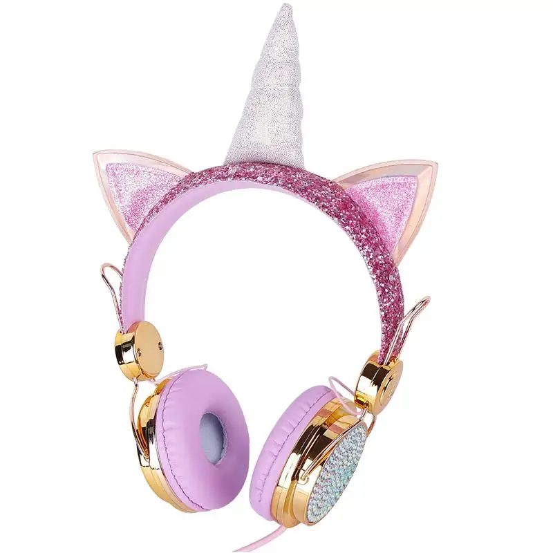 Funny Kids Headset Colorful Diamond Unicorn Girl Wired Headphones Music Stereo Phone Earphones Children Christmas Brithday Gifts