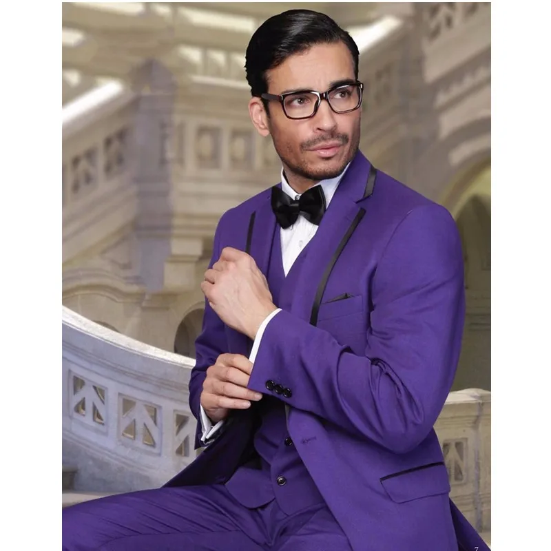 

Custom Made Groomsmen Notch Lapel Groom Tuxedos Purple Men Suits Wedding Best Man Blazer (Jacket+Pants+Vest) A017