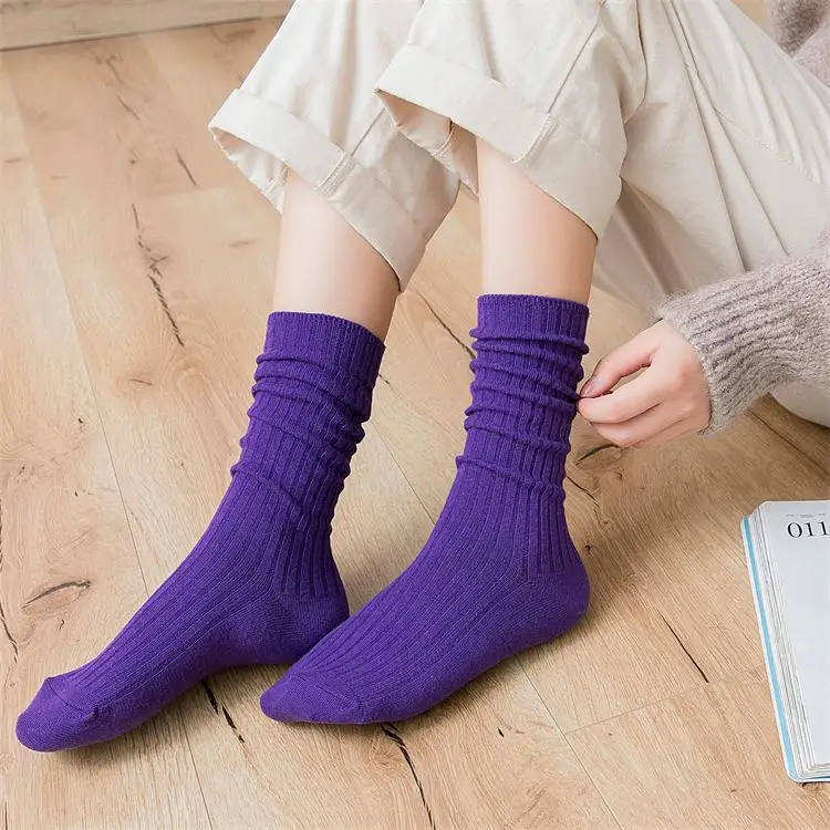Детские носки стиль корейско-Стиль универсальная однотонная Для женщин в Вертикальную Полоску гармошки носки из дышащего материала, из материала на основе хлопка в Пт
