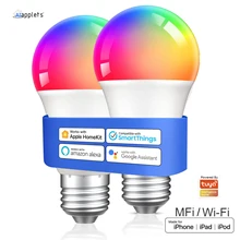 Tuya homekit pode ser escurecido lâmpada inteligente e27 bluetooth wifi led inteligente luz rgbw compatível siri eco alexa google assistente smartthings