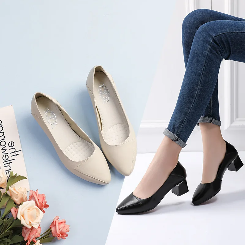 

2019 Spring And Autumn New Style Leather Shoes Fashion Fashion Shoes Casual Mom Shoes Women's Chunky-Heel Work Shoes 2076