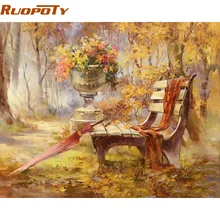 RUOPOTY стул парк осенний пейзаж DIY картина по номерам стены искусства картины ручная роспись маслом на холсте для домашнего декора 40x50