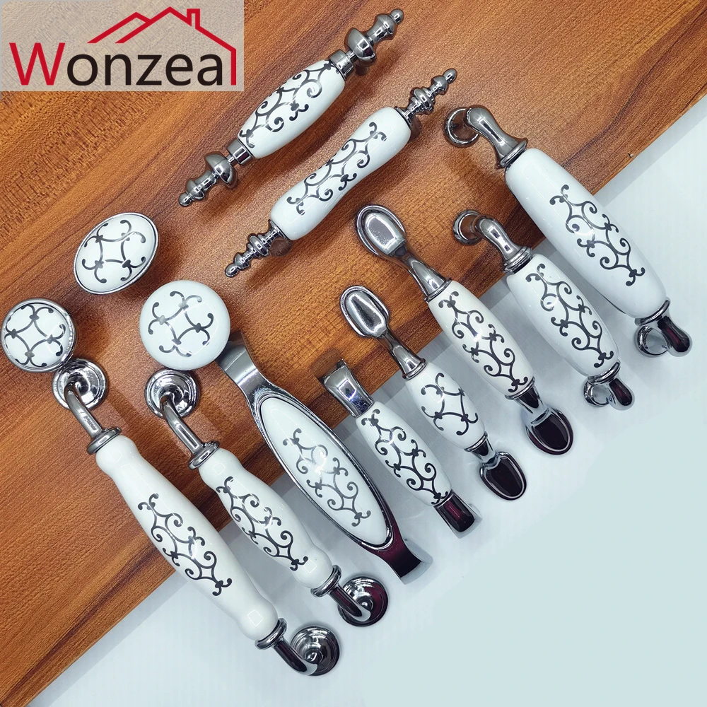 Керамические ручки для дверей 99 PC европейские ящиков шкафов с серебристым
