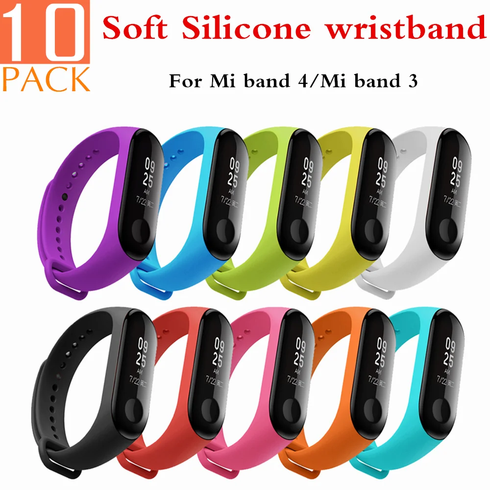 10 шт./упак. мягкий силиконовый ремешок на запястье для Xiaomi Mi Band 3 цветной 4