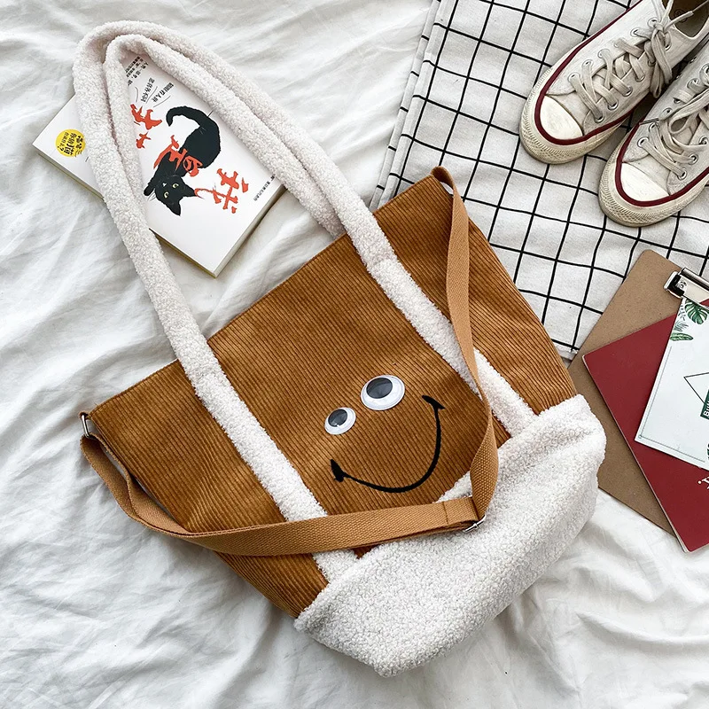 

New Style Casual Fashion Corduroy Fabric Shoulder Bag Outdoor Travel Large Capacity Handbag