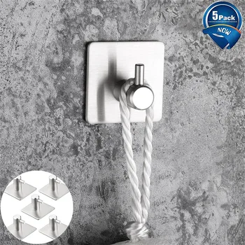 

5 Pcs Self-Adhesive Towel Hook Wall Hook Stainless Steel Without Drilling Hanging Sucker Hook Suction Cup Sucker Wall Hooks