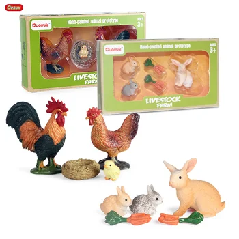 Oenux 시뮬레이션 농장 동물 가금류 토끼, 토끼, 닭, 닭, 초크 암탉 모델, 액션 피규어, 미니어처 케이크 피규어, 아이 장난감