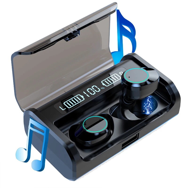BT 5,0 Беспроводные наушники с громкой связью, водонепроницаемые Bluetooth наушники с сенсорным управлением, стерео музыкальные наушники с зарядным устройством 4000 мАч