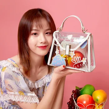 

Fashion Pvc Transparent Jelly Bag Ladies One-Shoulder Messenger Bag 2020 Summer New Female Bag Printing Handbag Bag