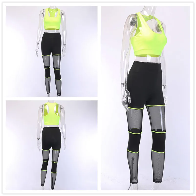 2 шт. сетчатый дышащий полосатый лоскутный фитнес-набор бюстгальтер эластичные тонкие брюки комплекты для йоги спортивная одежда для женщин Спортивная одежда для бега