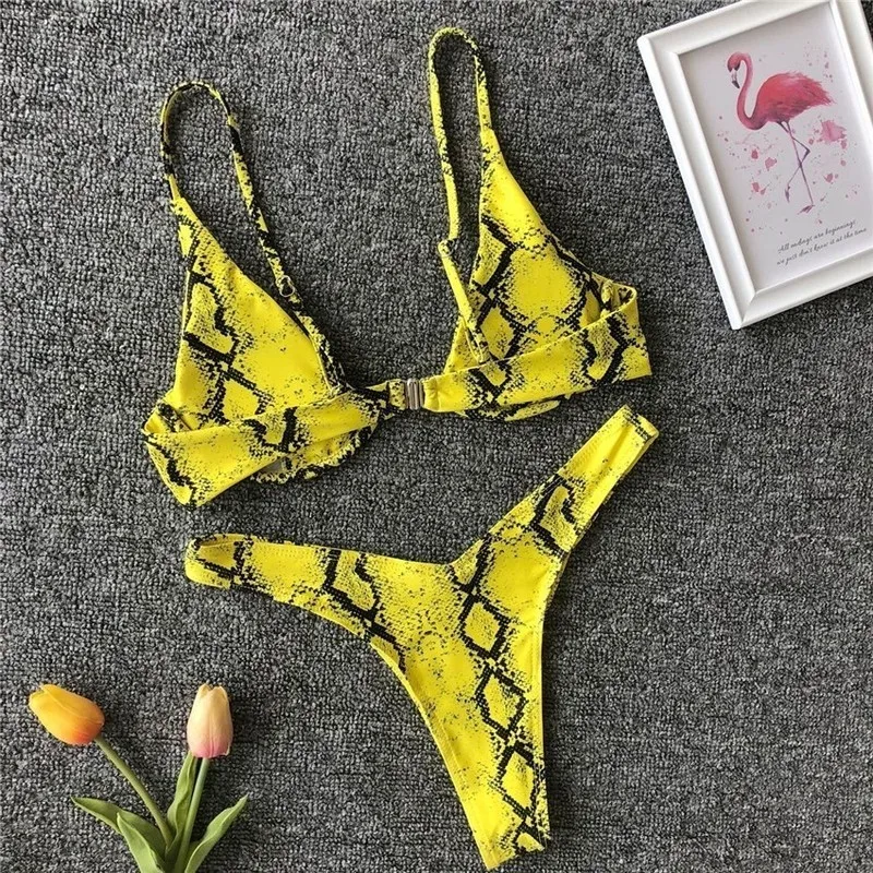 7 цветов с узором под змеиную кожу принтом проводной пуш ап бикини Для женщин