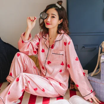 

Pajamas Sets Women Long Sleeve Sleepwear Sleep Suit Robe Negligee Shirt Pants Lounge Sleepwear Spring Nightsuits Home Clothes