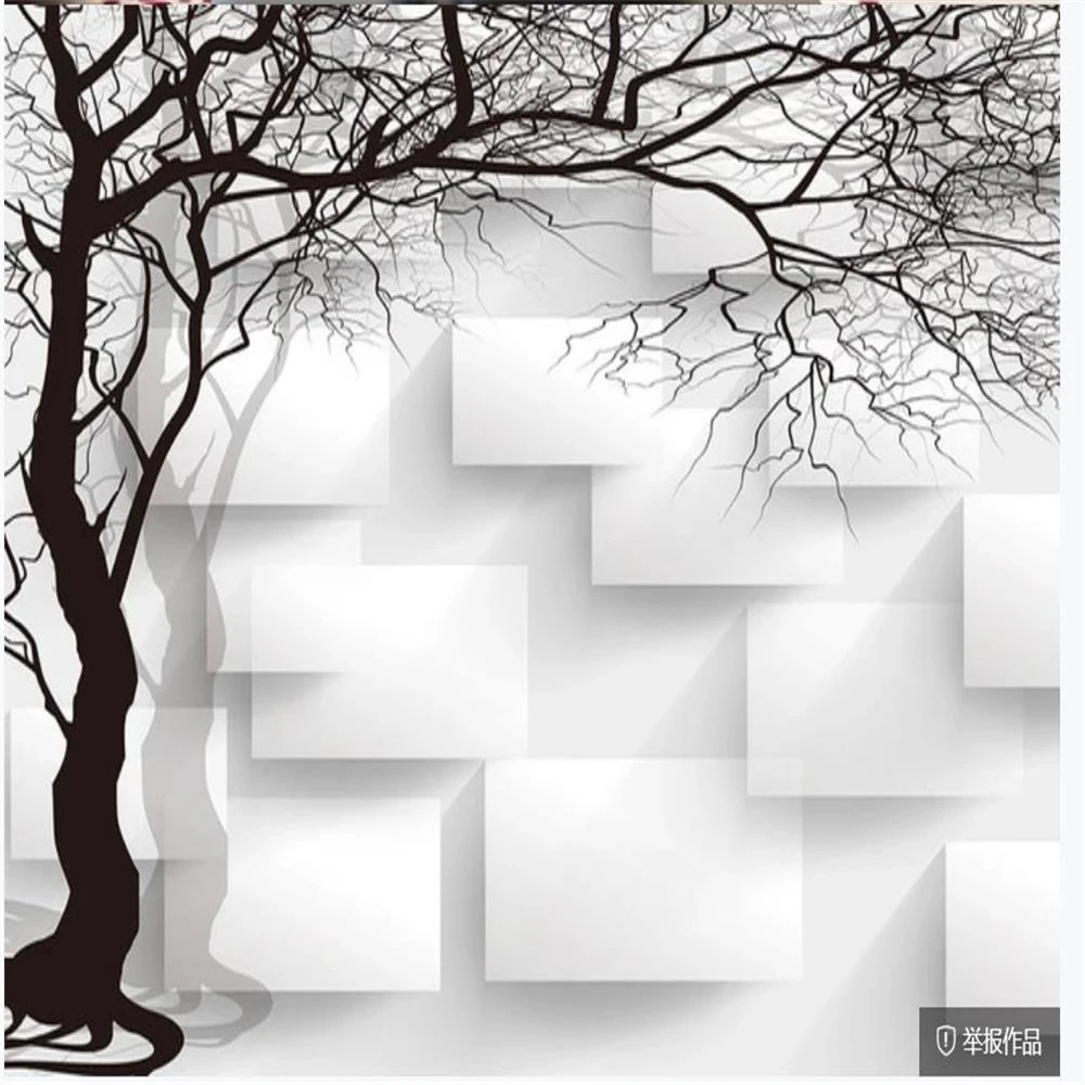 Cusotom-fondos de pantalla pintados a mano en blanco y negro, 3d, árbol  abstracto, cuadrado, TV, Fondo de pared - AliExpress Mejoras para el hogar