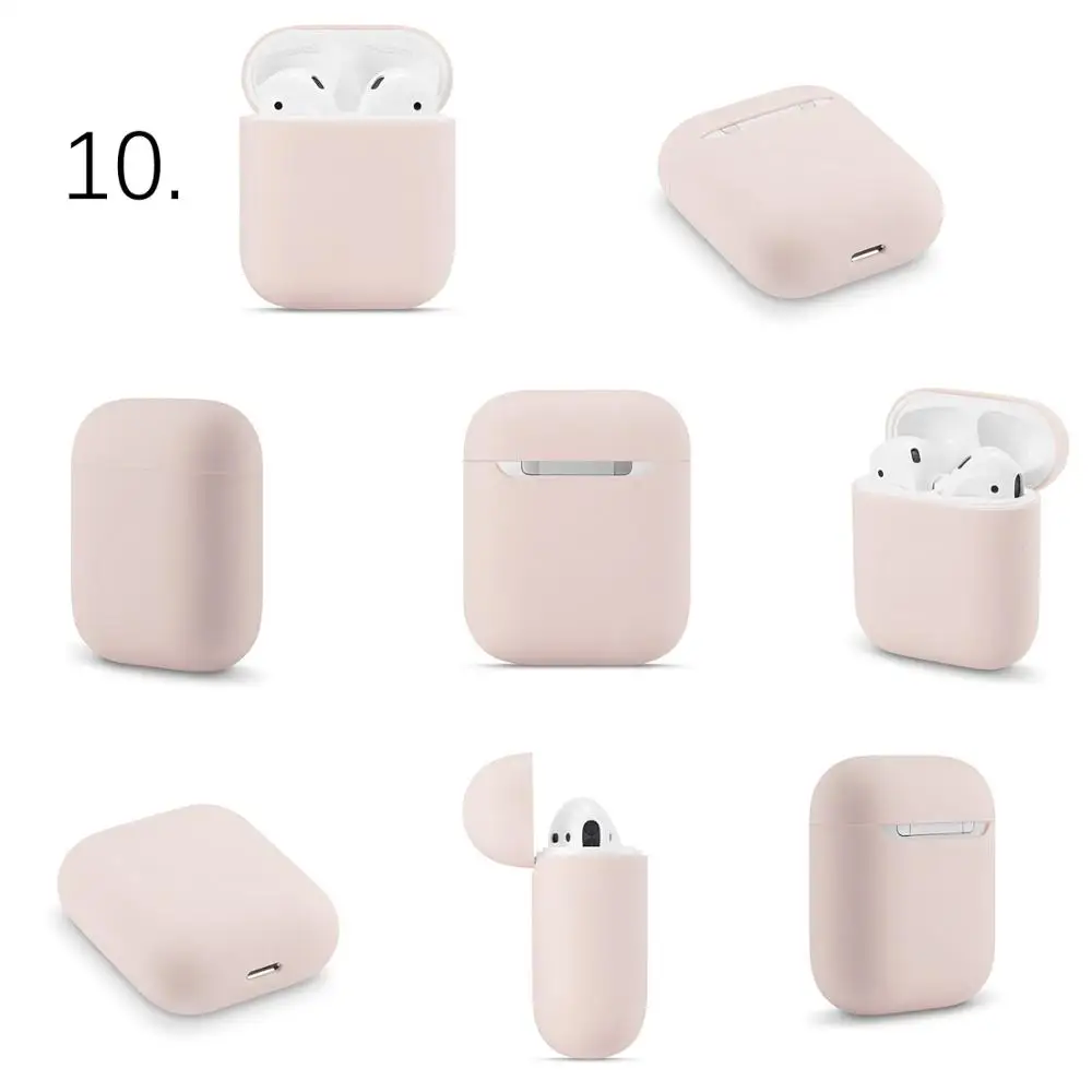 Тонкий силиконовый чехол для наушников для Apple Airpods, чехол для AirPods, беспроводная зарядная коробка, ультра тонкий защитный чехол для AirPods - Цвет: 10.Pink Sand