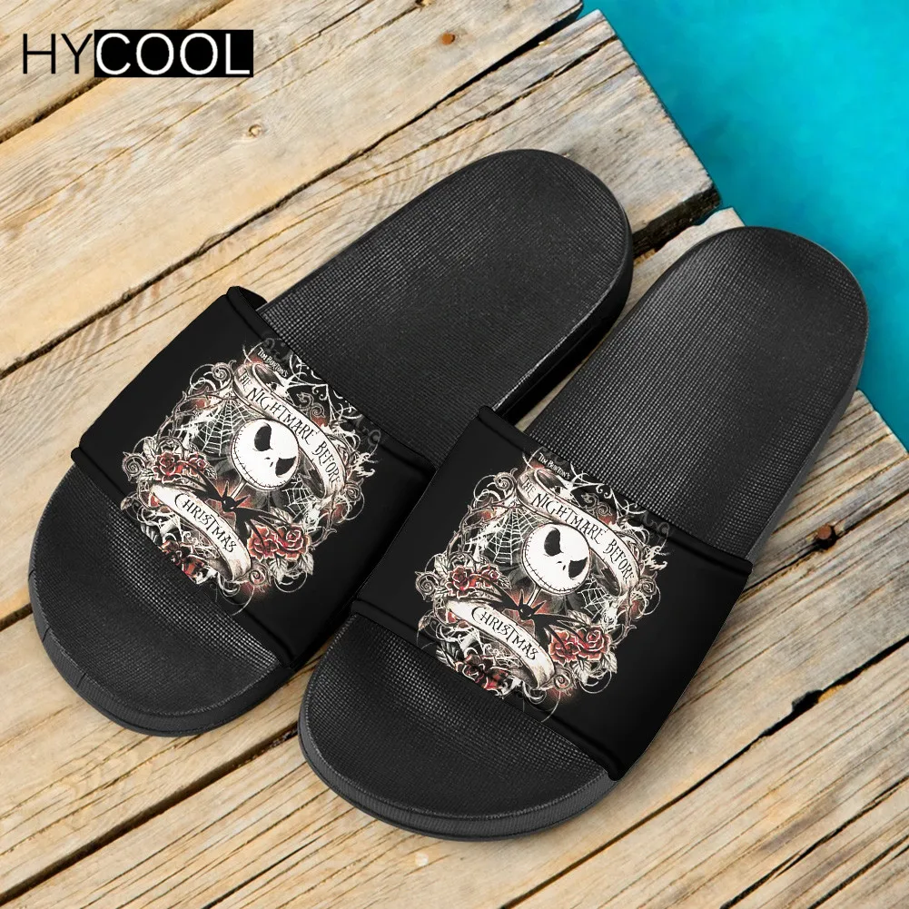 

HYCOOL Harajuku Couple Slippers Nightmare Before Christmas Printing Non-Slip Shoes Jack&Sally Beach Home Slide Sandals Footwear