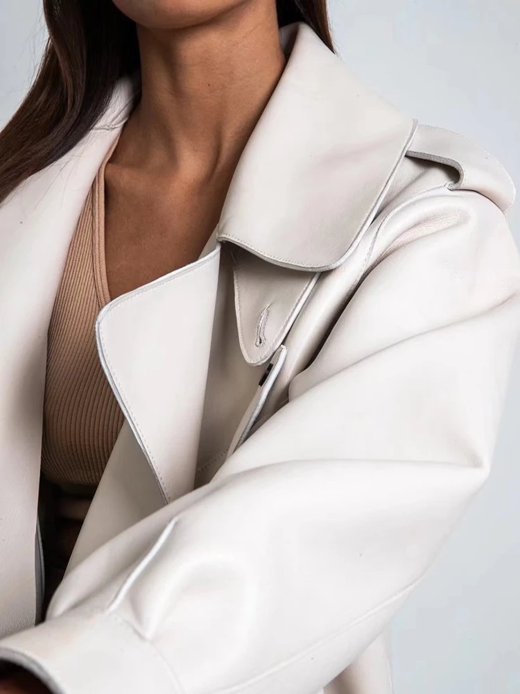 Women's Asymmetrical Leather Jacket Loose PU Motor Biker Coat Outwear Loose Faux Leather  Coat