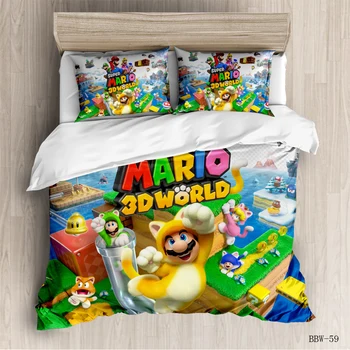 

2020 New Super Mario Bros. Bedding Set Children Cute Cartoon Character Printed Duvet Cover Set Bed Set Bed Linens Twin