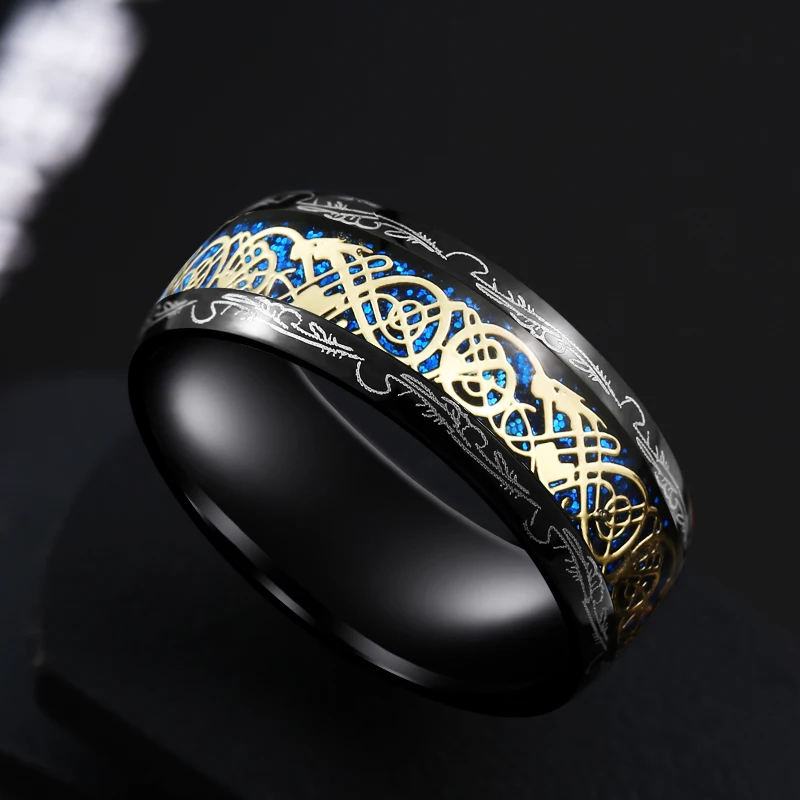 gold and blue colour Байер 316L нержавеющая сталь для мужчин нос Викинг Свадебный дракон кольцо для амулет линкор кран модные украшения LR-R050 - Цвет основного камня: gold and blue colour