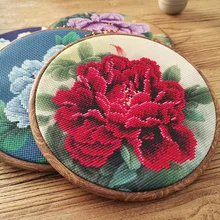 Peônia chinesa flor ponto cruz com aro para iniciante diy bordado pintura kit bordado bordado artesanal artesanato