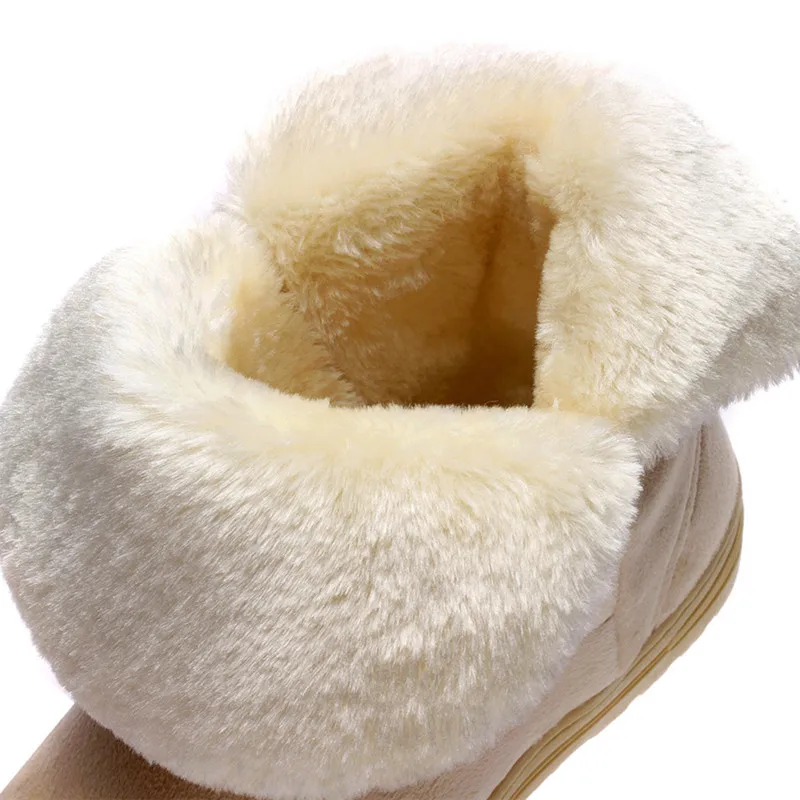 Houlife Winter Warm Women Solid Color Fur Ankle Snow Boots Bowtie Plush Suede Rubber Flat Slip On Female Fashion Mujer Booties
