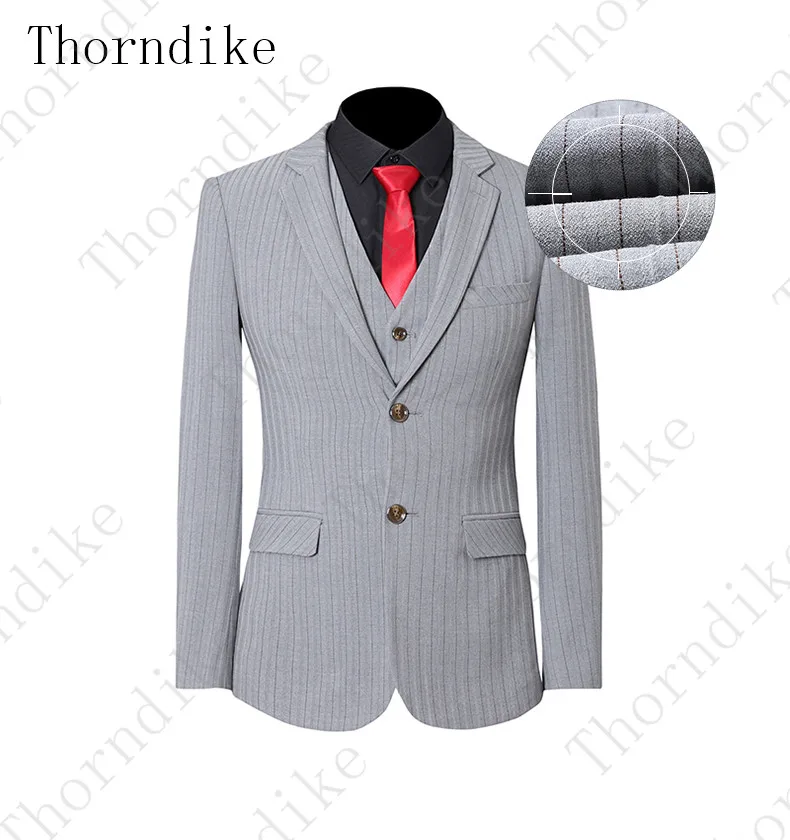 Thorndike, стандартные мужские костюмы, приталенные, классические, в полоску, на выпускной, смокинги, свадебные, для жениха, 3 штуки, Блейзер, жилет, брюки,, дизайн