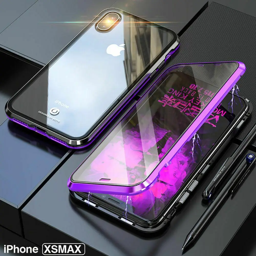 

NEW 360 Double Sided Magnetic Adsorption Phone Case for iPhone 8 7 6 6S Plus X XR XS Max Metal Magnet Tempered Glass Cover case