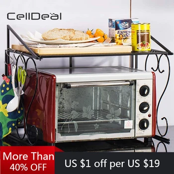 

Double-layer Practical Mute Microwave Rack Metal Single-layer Black Iron Convenient Elegant Kitchen Storage Rack Saves Space