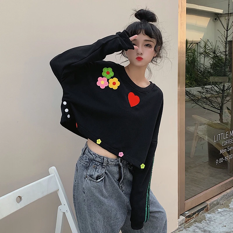

fashion brand o-neck long sleeve t-shirts spring fall new print Korean style Women's Clothing flower tops high quality aesthetic