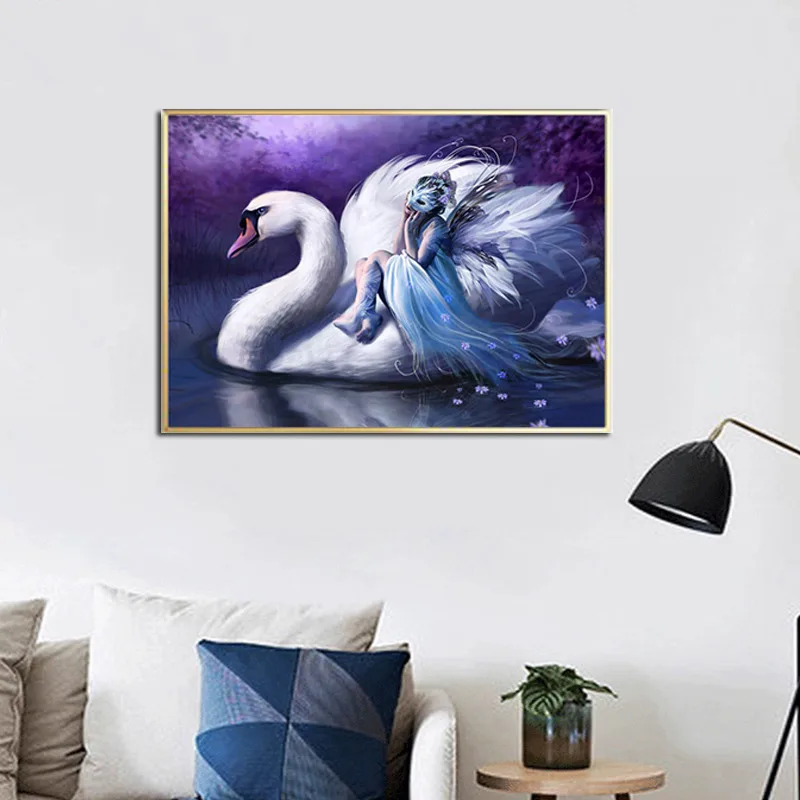 YUMEART современные плакаты и принты Ангел женщины Белый лебедь печать Масляная