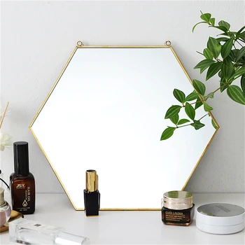 

Fashion Hexagon Wall Mirror Bathroom Bathroom Bedroom Round Decorative Mirrors Dressing Table Makeup Mirror Wall Home Decoration
