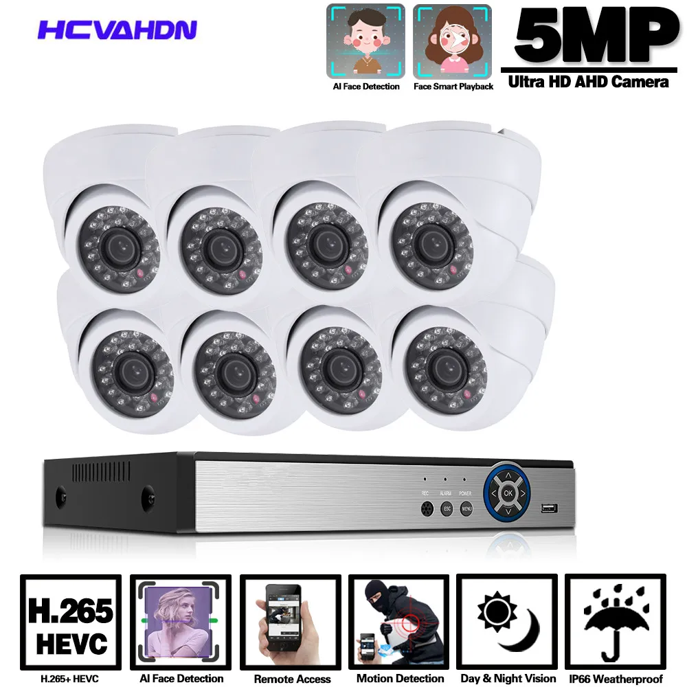 Face Detection CCTV Camera Security System Kit AHD 8CH DVR 5MP Outdoor Video Surveillance Dome Set | Безопасность и защита
