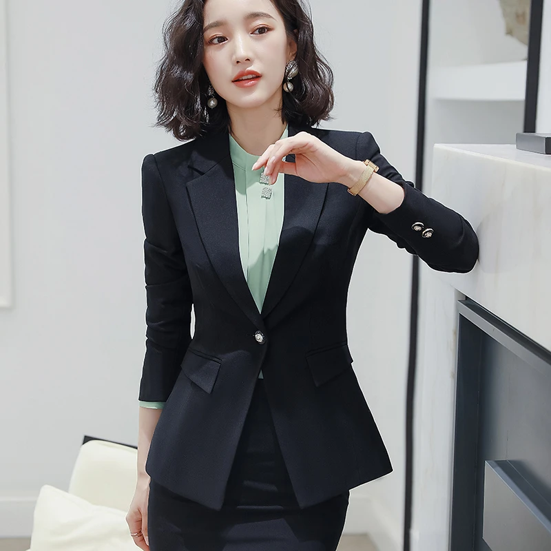 

Autumn Women Jacket Blazer Blue / Black Long Sleeve Single Button Notched Collar Office Lady Work Wear Fashion Elegant Formal
