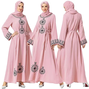 

Muslim Women Embroidery Abaya Long Sleeve Maxi Dress Robes Jilbab Kaftan Gown Party Turkish Malay Islamic Cocktail Clothing Arab