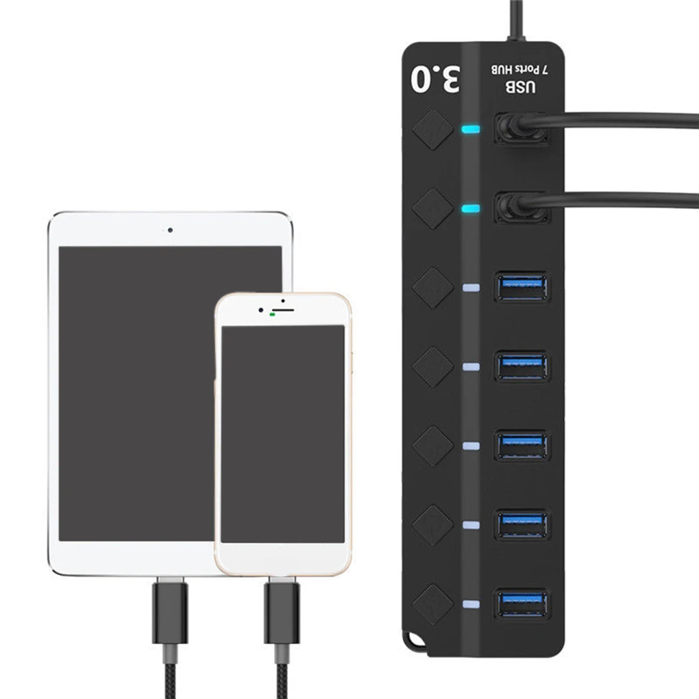 7 Порты и разъёмы USB 3,0 концентратор 5 Гбит/с, высокая Скорость вкл/выкл кнопка AC Мощность адаптер для планшетных портативный компьютер