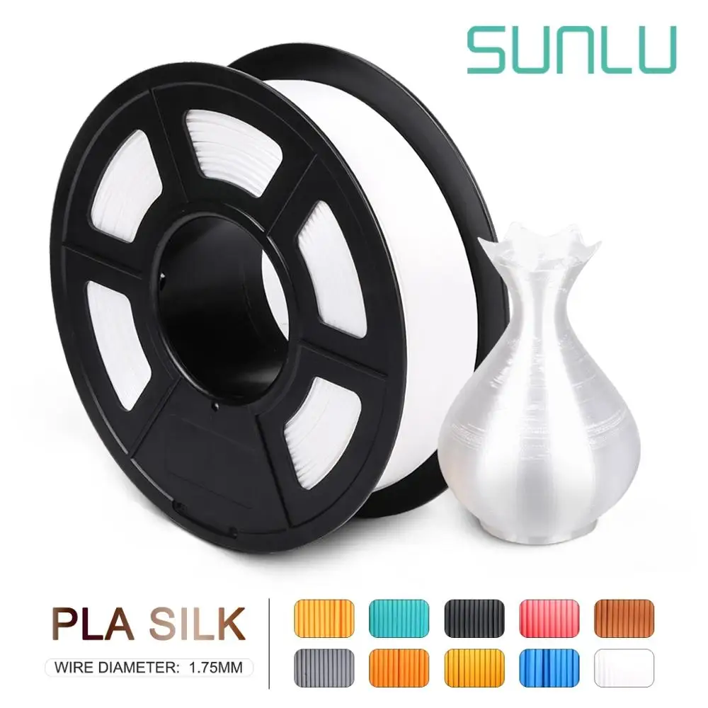 SUNLU-filamento Pla de seda de 1,75 MM, 1kg, 1,75mm, filamento 3d de seda para impresora 3D, fibra de seda de colores completa para impresión de obras de arte DIY
