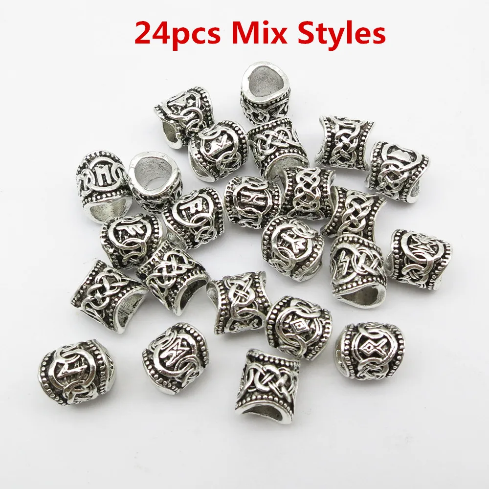Hair Braid Accessories Viking Rune Hair Braid Dread Dreadlock Beard Beads Rings Tubes For Men Women 24pcs/5pcs