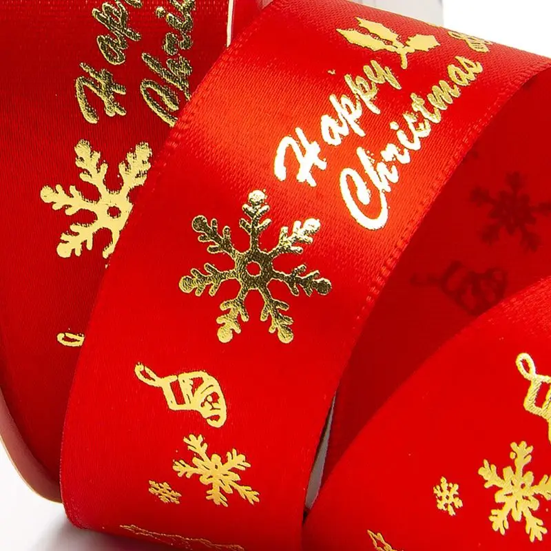 25 ярдов рождественские ленты Золотая фольга Снежинка узоры мерцающий лук DIY ремесло